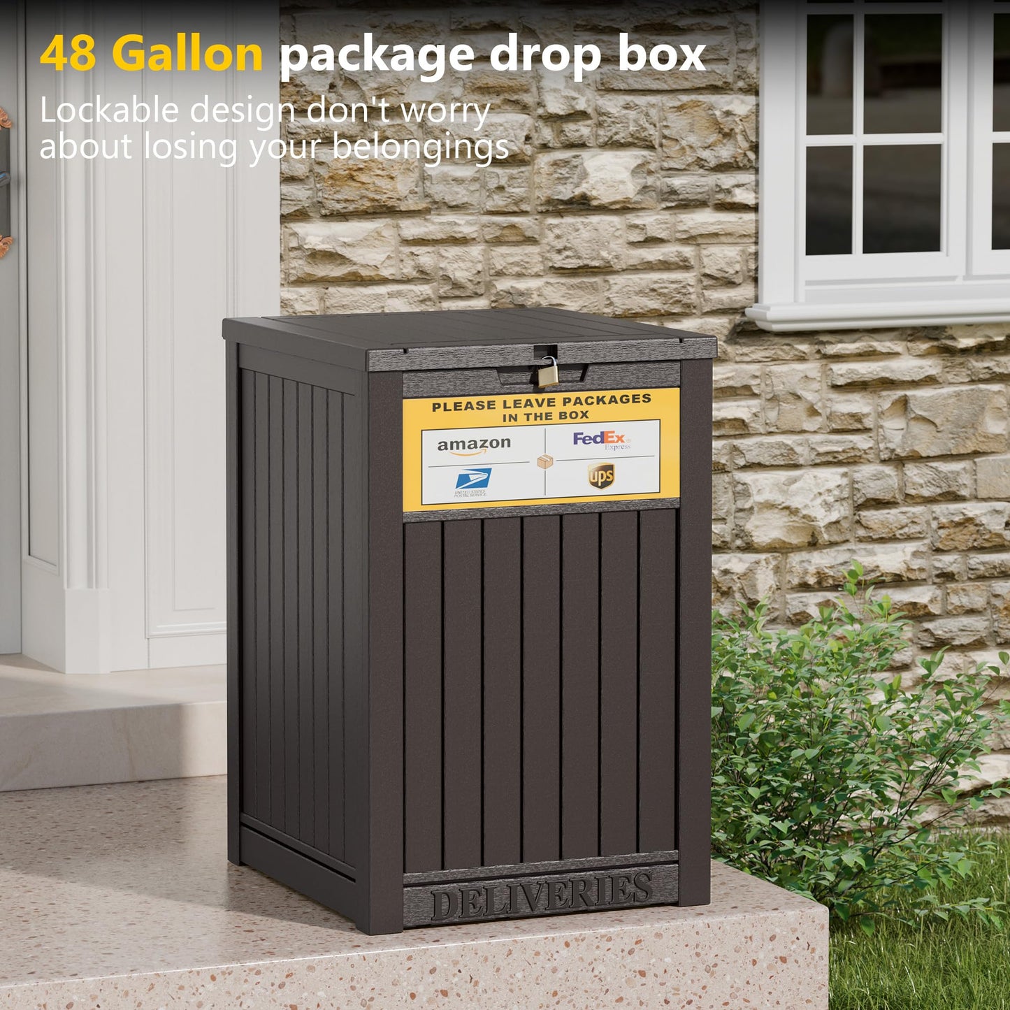 LHBGO Package Delivery Box for Outside with Sign, 48 Gallon Storage with Lockable Secure, Outdoor Package Drop Container