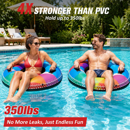 ZEALFEEL River Tube, 48'' Heavy Duty Rubber River Float Tube with Commercial Grade Inner Tube, Premium Canvas Cover, Removable Cup Holder & Tow Strap, Inflatable Tube for Adults Lake Pool Floating