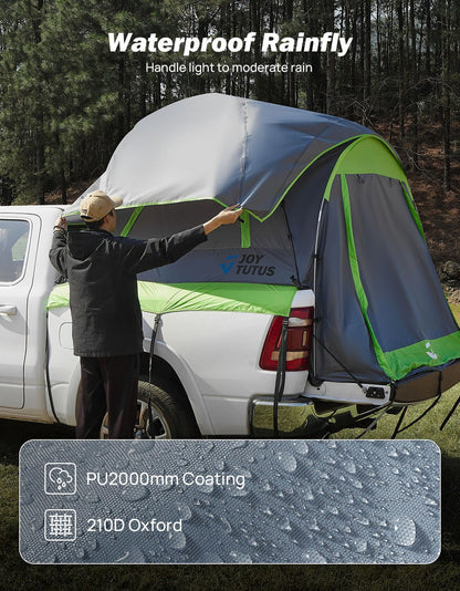 JOYTUTUS Semi-Automatic Truck Bed Tent with Awning, Easy Set-up with Pre-Assembled Design, 2 Person Portable Truck Camping Tent with Rainfly for 5.0FT-5.2FT Pickup Truck Bed, Waterproof PU2000mm