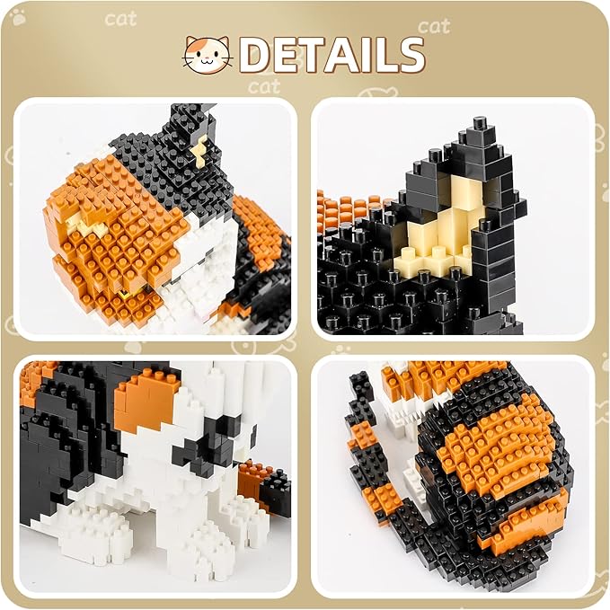 QLT QIAOLETONG Cat Mini Building Blocks Cute Animals Sets for Goodie Bags 1300 PCS Micro Mini Building Toy DIY 3D Bricks Kit for Adults Party Favors for Kids Birthday Gift for Boys Girls