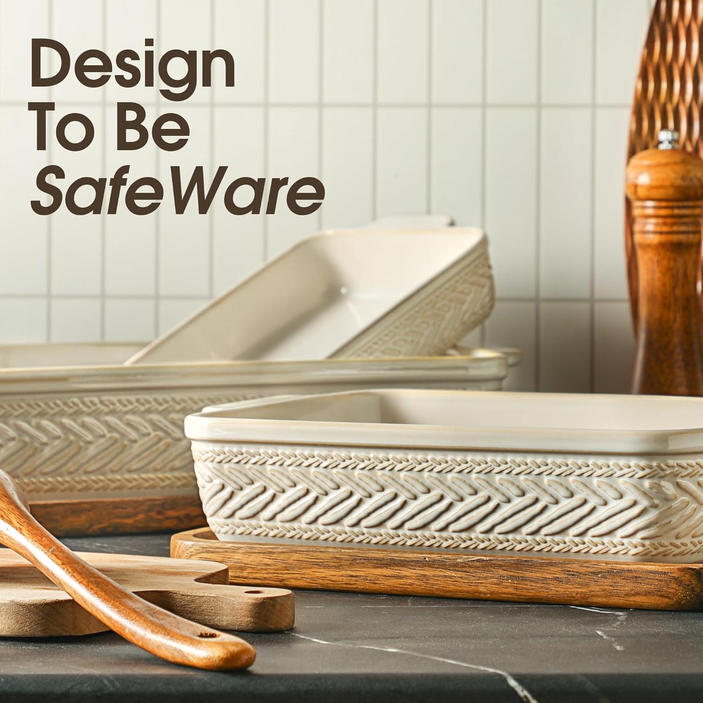 Regine Switzerland Casserole Dishes Set - Ceramic Baking Pans for Oven | 3 Rectangular Sizes (15.4''/12.3''/9.8'')