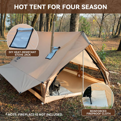 Zoring Hot Tent with Stove Jack - Waterproof & Windproof Cabin Winter Tent for Camping, 4 Season Tipi Wall Shelter with Two Poles, 2 Person Cold Weather Tent for Outdoor Hiking, Backpacking, Hunting