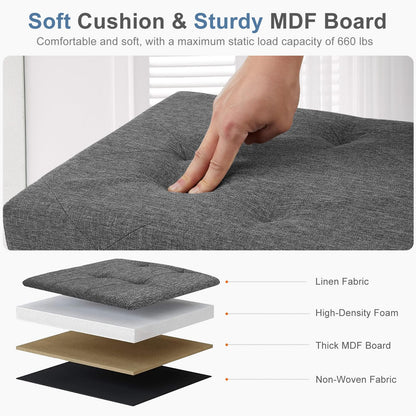 DUMOS 30in Storage Ottoman Bench, Storage Chest, End of Bed Foot Rest Stool with Padded Seat, Bedroom Bench for Living Room, Bedroom, Support 660lbs, Grey