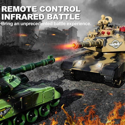 Haktoys RC Battle Tank – 1:24 Scale Remote Control Military Toy with Infrared Shooting Rotating Turret Realistic Lights &amp Sounds | Radio Control Army Tank for Kids &amp Adults