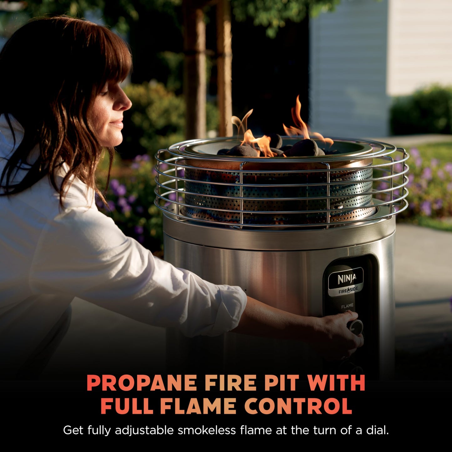 Ninja Fireside360 Outdoor Heater & Fire Pit | 3 Modes: Flame Only, Heat Only, Flame & Heat | Portable for Patio, Deck, Camping, Easy Control Smokeless Flames | Push to Start Ignition | Steel | OF101SL