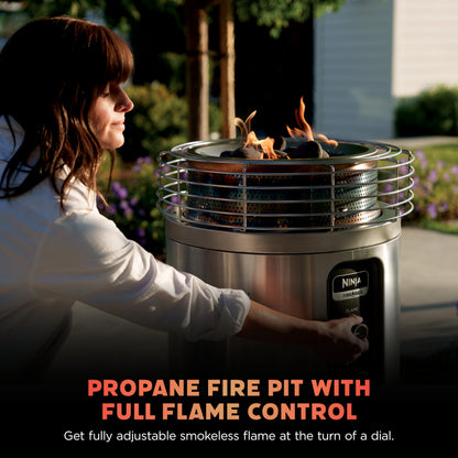 Ninja Fireside360 Outdoor Heater & Fire Pit | 3 Modes: Flame Only, Heat Only, Flame & Heat | Portable for Patio, Deck, Camping, Easy Control Smokeless Flames | Push to Start Ignition | Steel | OF101SL