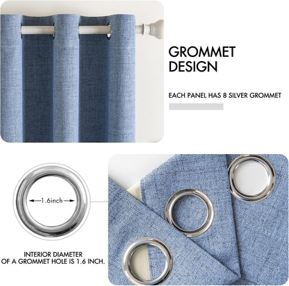 MIULEE Linen Blackout Curtains - 100% Room Darkening Thermal Insulated Grommet Panels | 42" x 84" Stone Blue