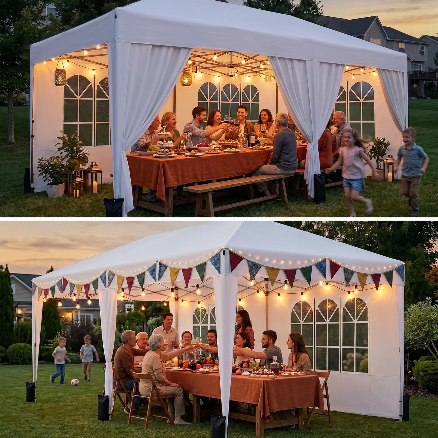 Driftalia 10x20 Pop up Canopy Tent with 6 Sidewalls, Outdoor Canopy with Windows & Roller Bag, Party Tent for Commercial Events, Weddings, Camping - White