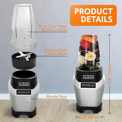 NutriChef Personal Electric Single Serve Blender - Small Professional Kitchen Countertop Mini Blender for Shakes & Smoothies, Pulse Blend, Convenient Lid Cover, Portable 20 & 24 oz Cups, Black
