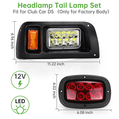 10L0L Golf Cart Light Kit for Club Car DS 1993-UP Gas & Electric, 12V LED Headlight and Tail Light Kit with Upgrade Harness for Turn Signal, Brake Light & Horn