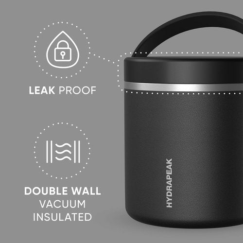 Hydrapeak 25oz Stainless Steel Food Jar - Vacuum Insulated, Leak-Proof Design for Hot & Cold Meals | Black