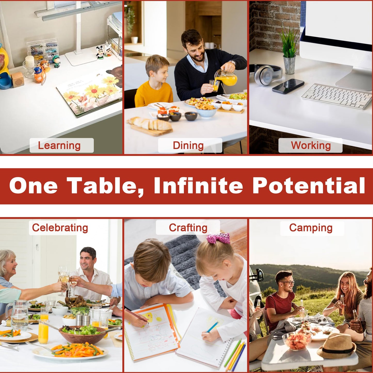 Elevon Folding Table Set of 2,4 Feet Heavy Duty Fold-in-Half Utility Table Indoor Outdoor for Camping, Picnic,Party