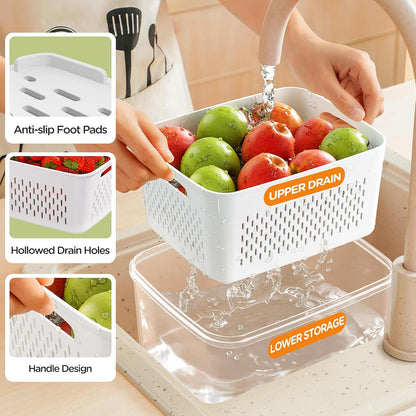 Skiennix 6-Piece Fruit Storage Containers - Leakproof Design with Removable Colanders for Fresh Produce