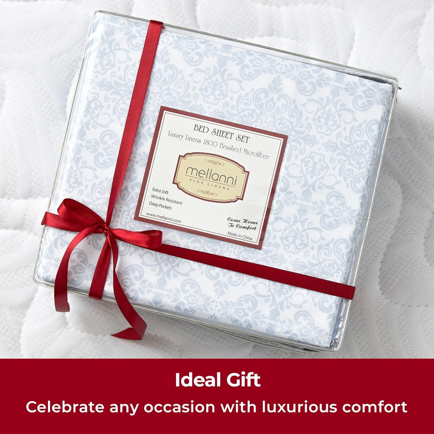 Mellanni California King Sheets Set - 4 PC Hotel Luxury Bedding | Extra Soft, Cooling, Wrinkle-Resistant (Laced Sky Blue)