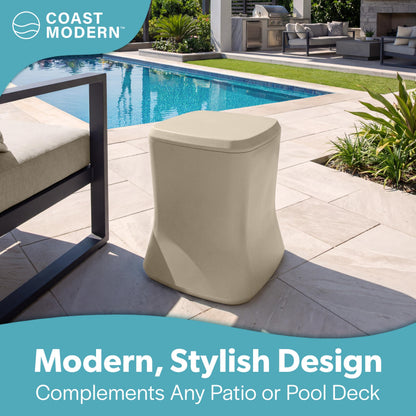 Coast Modern Outdoor Side Table Cooler - 2 in 1 Patio Decor Storage Table & Ice Chest - 25 QT - Sand