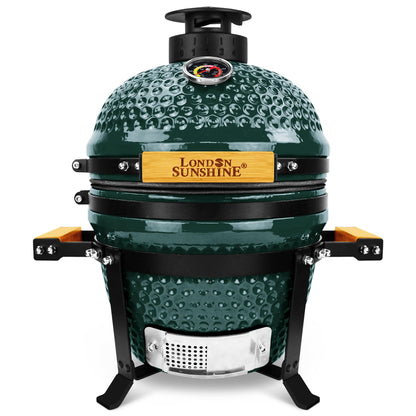 Upgraded 13 inch Ceramic Kamado Grill with Waterproof Air Vent Cap | Portable Tabletop Charcoal BBQ Grill Smoker for Outdoor Cooking, Patio, Camping | Green