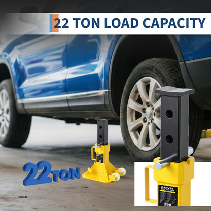 22 Ton Jack Stands, Heavy Duty Pin Type Jack Stands with Locking Pin, Wide Base and Caster Wheels, Adjustable 13.8"–19.7" for Trucks, Trailers & Equipment, Yellow