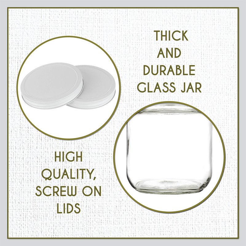 Half Gallon Glass Large Mason Jar Wide Mouth with Airtight Metal Lid - 1/2 Gallon Mason Jars - BPA-Free Glass Jar with Lid - Dishwasher Safe- By Kitchentoolz - Made in USA