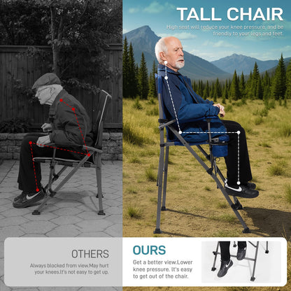 EVER ADVANCED Tall Camping Directors Chair with Cup Holder 31", Bar Height Folding Chair for Camping, Sports with Carry Bag, Mesh Pockets and Footrest, Heavy Duty 300 lbs, Blue