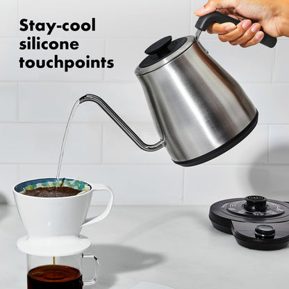 OXO Brew Adjustable Temperature Pour Over Kettle, 1 L, Gooseneck Electric Kettle, Stainless Steel with Timer
