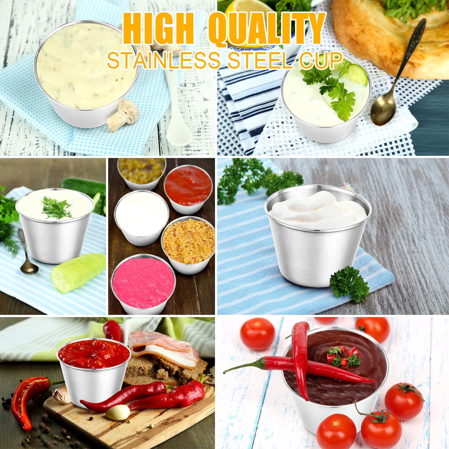 Remerry 500 Pcs Metal Sauce Cups Individual Salsa Metal Ramekins 2.5 oz Dipping Stainless Steel Sauce Cups Bulk Salsa Bowl Round Condiment Ramekins