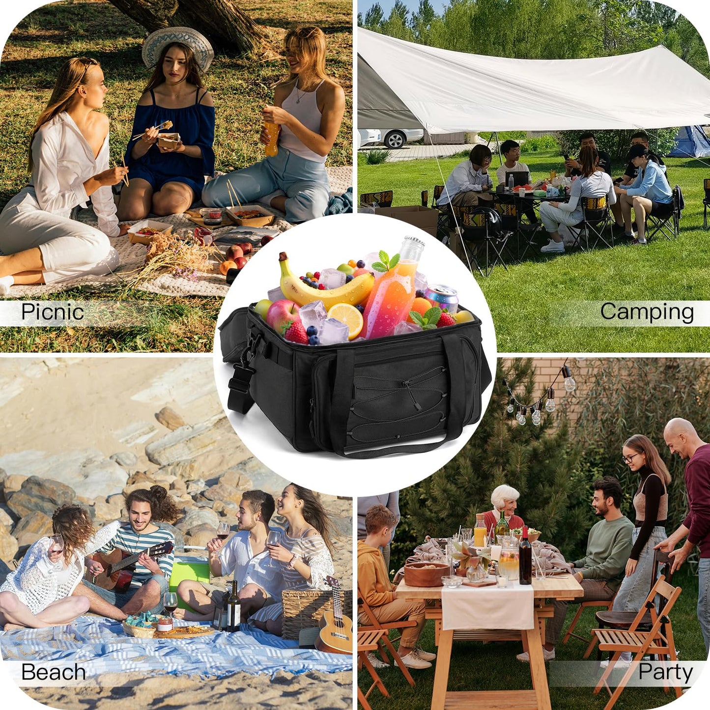 Extra Large Wheeled Portable Cooler Bag 85 Cans Double Deck Heavy Duty Rolling Insulated Cooler with All-Terrain Wheels Leakproof Tactical Soft Sided Cooler for Beach Camping Picnic Travel, Black
