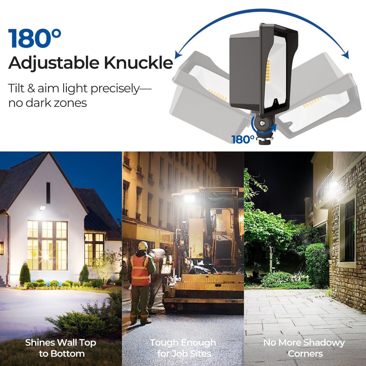 CINOTON 55W LED Flood Light 3CCT (3000K/4000K/5000K), 7700LM Dusk-to-Dawn Photocell Outdoor Security Lighting, 120V IP65 Aluminum Wall Pack for Porch/Barn, 180° Knuckle Mount, 2 Modes, ETL, 4 Pack