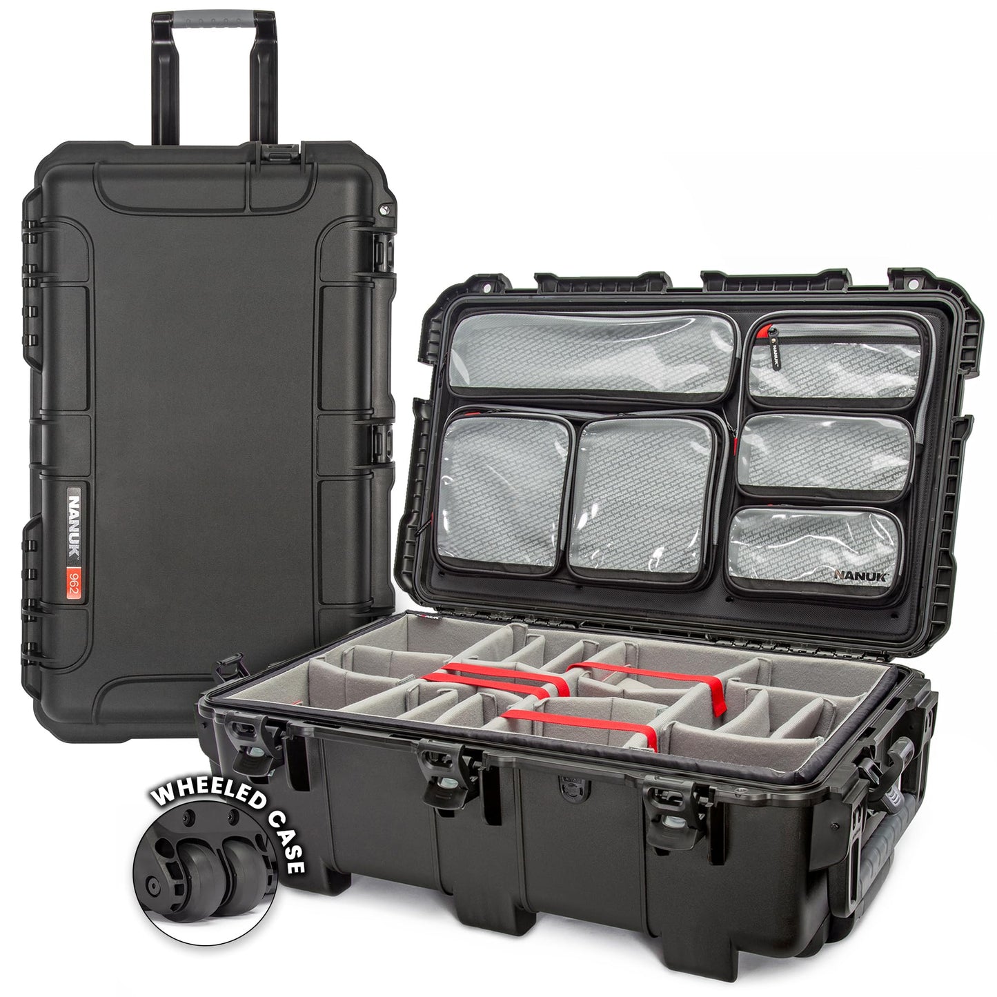 NANUK 962 Pro Photo Kit– Waterproof Large Travel Camera Hard Case with Wheels, Padded Dividers & Retractable Handle, 31" x 20" x 11" –Impact-Resistant, Dustproof, Durable, Ideal for Heavy Loads –Black