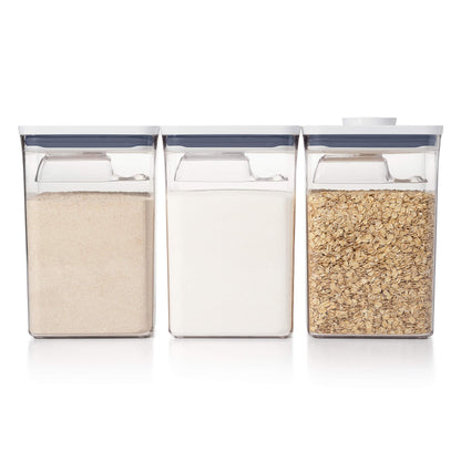 OXO Good Grips 6 Piece Large Canister Set with Scoops, 4.4 qt each, White & Good Grips 5-Piece POP Container Set