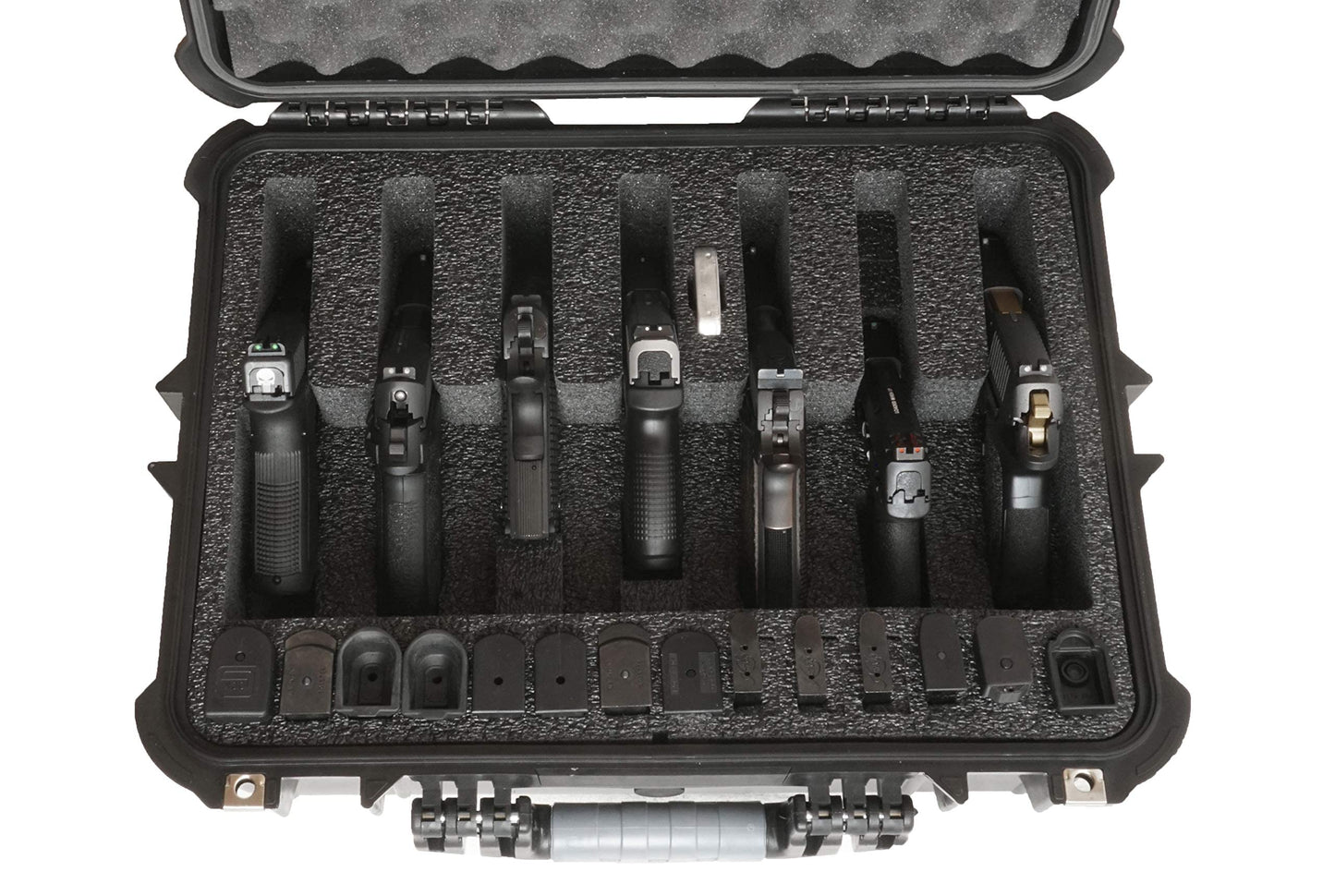 Case Club 7 Pistol and 21 Magazine Pre-Cut Heavy Duty Waterproof Case with Included Silica Gel Canister to Help Prevent Gun Rust (Upgraded Gen-2)