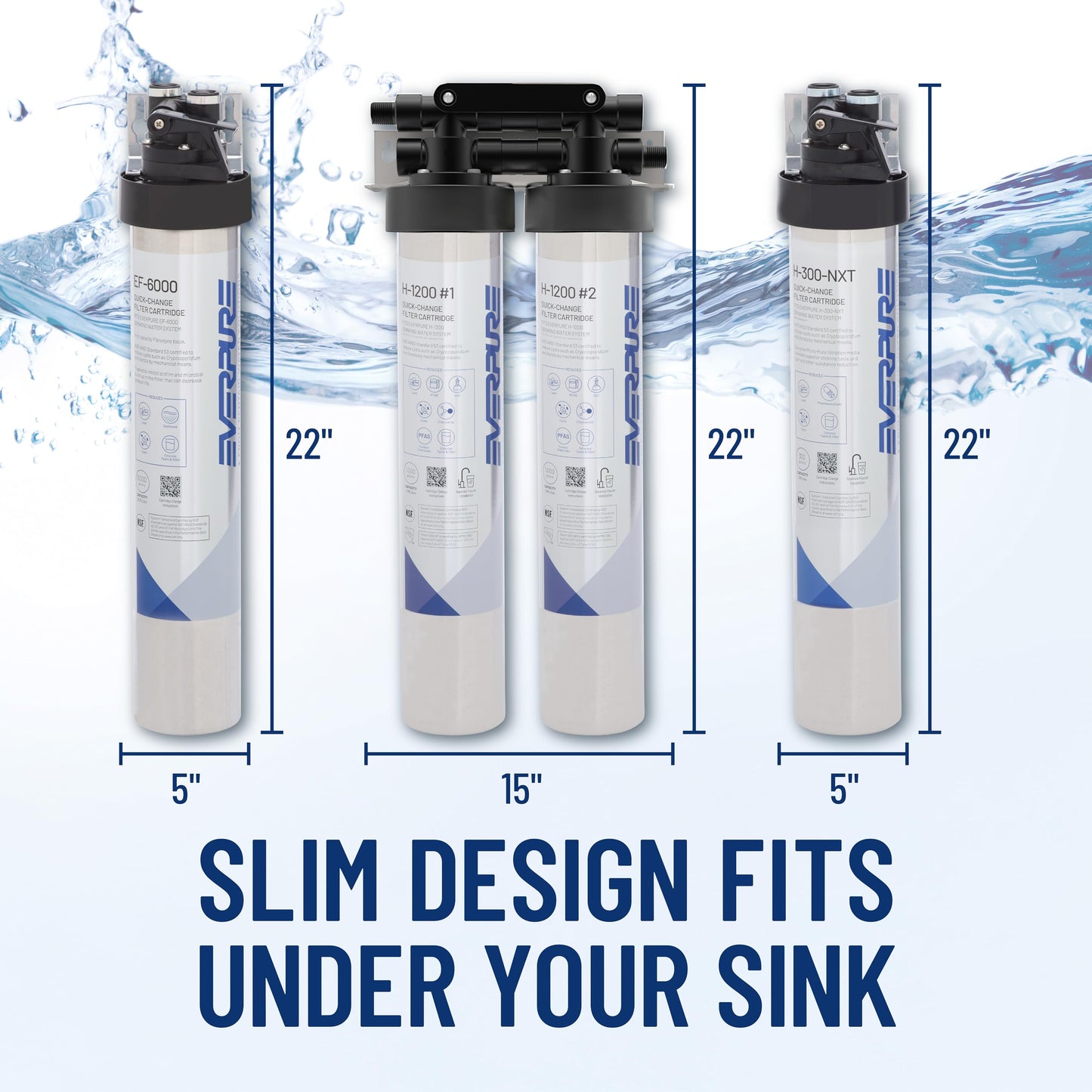 Pentair Everpure H-300-NXT Quick-Change Filter Cartridge, EV927441, for Use in Everpure H-300-NXT Drinking Water Systems, 300 Gallon Capacity, 0.5 Micron