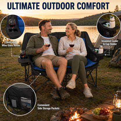 Double Camping Chairs for Adults Folding Loveseat, Heavy Duty Oversized 2 Person Camping Couch Outdoor Portable Folding Chair for Lawn, Patio, Beach