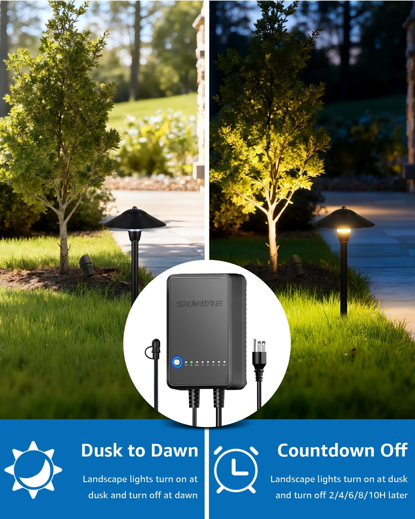 SUNVIE All-in-ONE Landscape Lighting Kit 6-Pack LED Outdoor Pathway Lights, 2-Pack Spotlights, 60W Transformer, 100FT 16/2 AWG Wire and Connectors Outdoor Landscape Lighting for Walkway Garden Yard