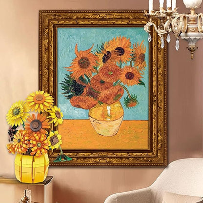 Flowers Building Sets for Adults Van Gogh Prints Art Botanical Collection Sunflowers Pot Bouquet Plants Kits Compatible with Lego Flowers Easter Flores Home Decor for Woman Girls 14+