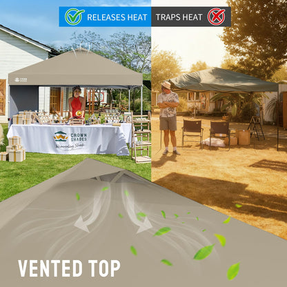 CROWN SHADES 10x10 Pop Up Canopy with 1 Side Wall - Beach Tent with One Push Setup - Outdoor Sun Shade for Events, Parties, Camping - Gazebo with STO-N-Go Cover Bag (Beige)