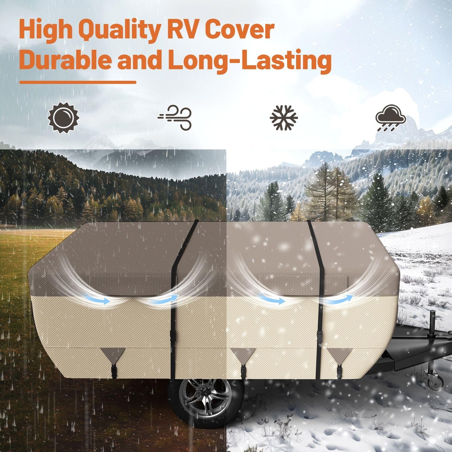 Umbrauto Pop Up Camper Cover for 12'-14' Folding Tent Trailer – 9-Layer Top, 3-Layer Side, Waterproof, Windproof, Sun-Resistant, Heavy-Duty Cover for All-Weather Protection