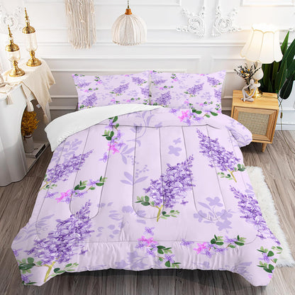 FUYEUN Floral Bedding Set King: Purple Lilac Flower Comforter for Girls Women Kids Teens Bedroom Bed Bedspread Quilt,1 Comforter + 2 Pillow Cases