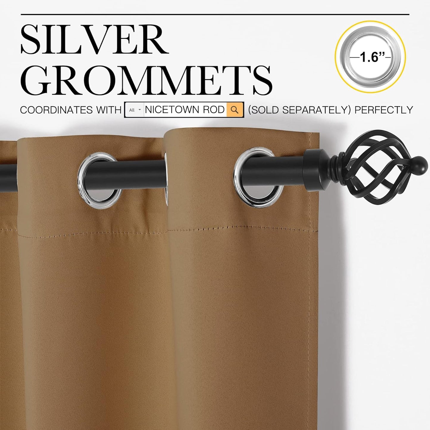 NICETOWN Blackout Curtains - Noise Reducing & Draft Blocking | 96-Inch Length, Gold Brown (2 Panels)