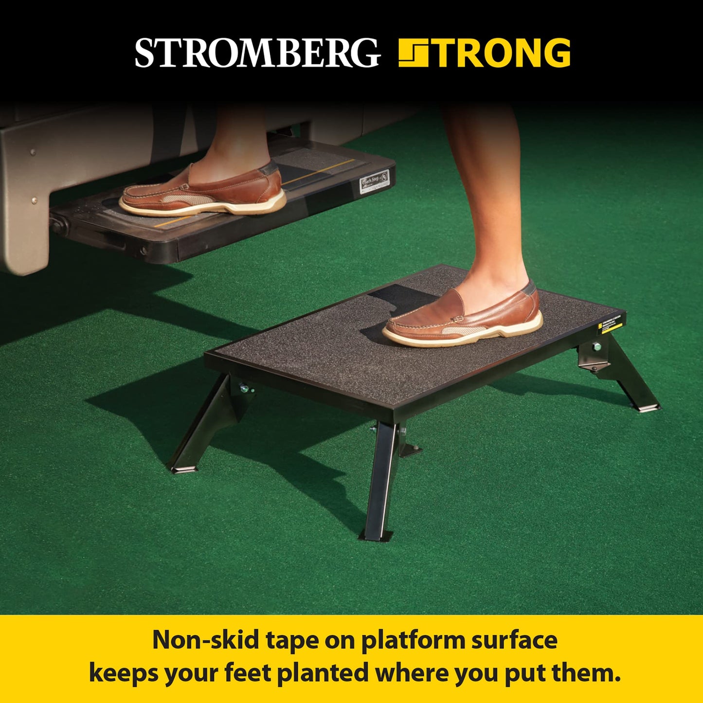 Stromberg Carlson 24″ x 16″ Adjustable RV Platform Step, Heavy-Duty Rust-Resistant Steel, Portable Step Stool for Campers, 4″ and 8″ Height, 300 lbs Capacity, Non-Skid Surface & Folding Legs