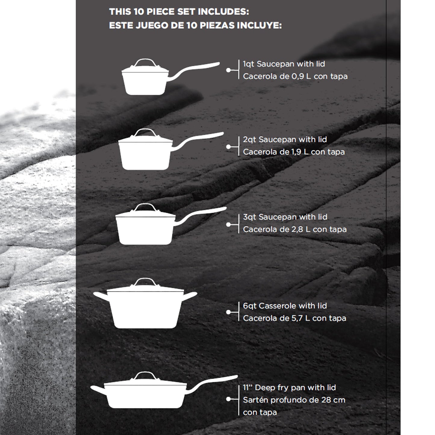 Starfrit The Rock 10PC Non-Stick Cookware Set - Durable Forged Aluminum - Oven Safe - PFOA Free - Easy to Clean - Black