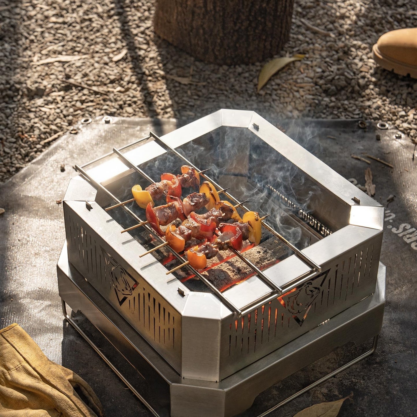 ONETIGRIS CAMPING NESTFIRE 11.8 Inch Portable Fire Pit with Grill Grate and Storage Bag | BBQ, Cooking, Bonfire 3 in 1 | Camping Fire Pit for Patio,Backyard, Picnics, Backpacking