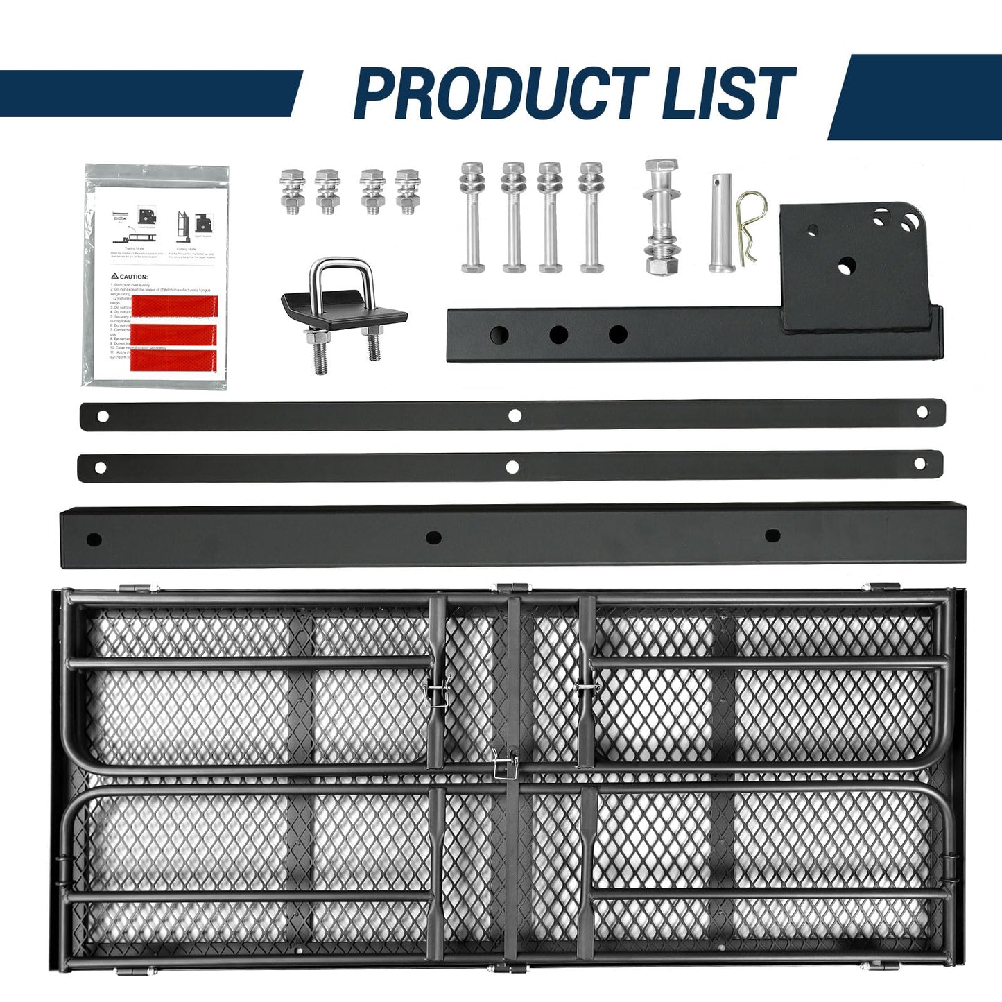 Season Guard Hitch Cargo Carrier with 14" High Side Rails, 60"x24"x14" Folding Steel Basket Rack, Heavy Duty Luggage Platform Fits 2" Receiver for SUV, RV, Trailer, Pickup Truck, 500lbs Capacity