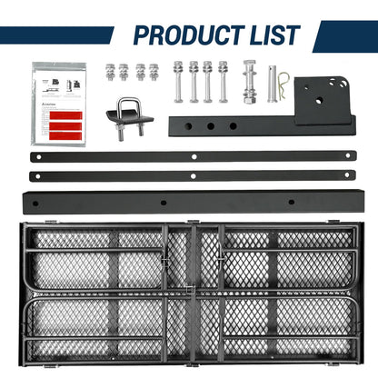 Season Guard Hitch Cargo Carrier with 14" High Side Rails, 60"x24"x14" Folding Steel Basket Rack, Heavy Duty Luggage Platform Fits 2" Receiver for SUV, RV, Trailer, Pickup Truck, 500lbs Capacity