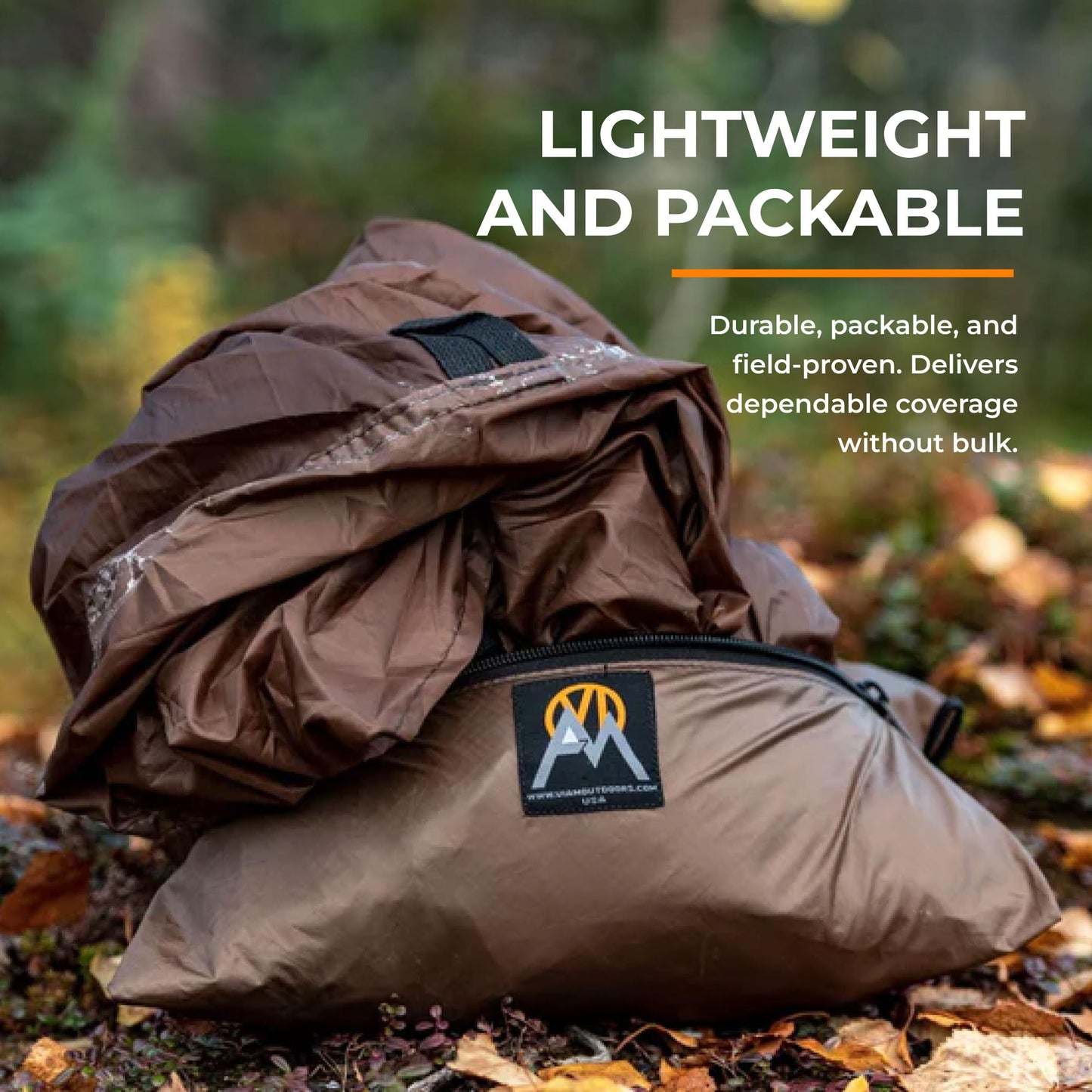 VIAM Outdoors Switchback Tan Tarp: Waterproof Camping Tarp for Hunting, Glassing, Hammock Rain Fly, Ultralight Backpacking Gear Sun Shelter & Heavy Duty Outdoor Protection - 1.1oz