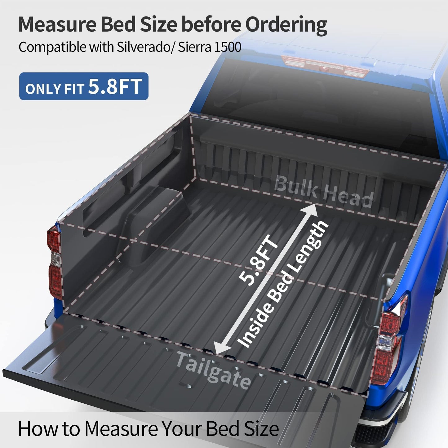 oEdRo Upgraded Soft Tri-fold Truck Bed Tonneau Cover On Top Compatible with 2007-2013 Chevy Silverado 1500 / GMC Sierra 1500 with 5.8 Feet Bed, Fleetside