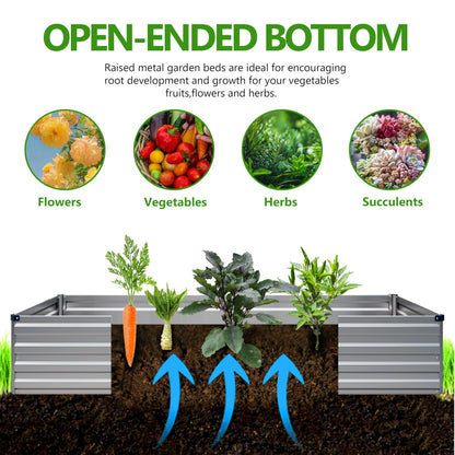 Easllre 2PCS 12x3x1ft Galvanized Raised Garden Bed,Outdoor Planter Box Metal Patio Kit Planting Bed for Vegetables Flowers Herb,Silver