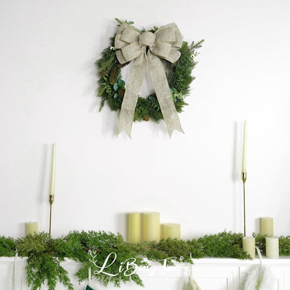 Skiennix 13" Burlap Wired Ribbon Bow | Rustic Christmas Tree Topper & Party Decoration - Large Gift Bow