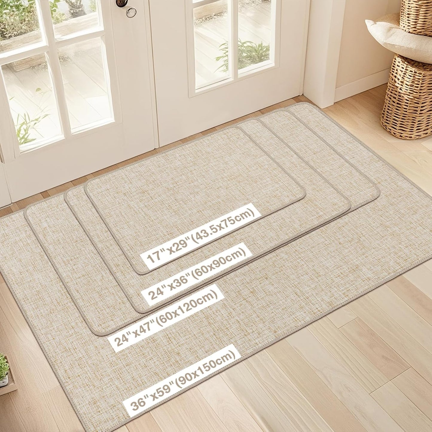 LEKEEPGO Ultra Thin Indoor Door Mat - Non-Slip Rubber Backing | Washable 17"x29" Khaki Entry Mat