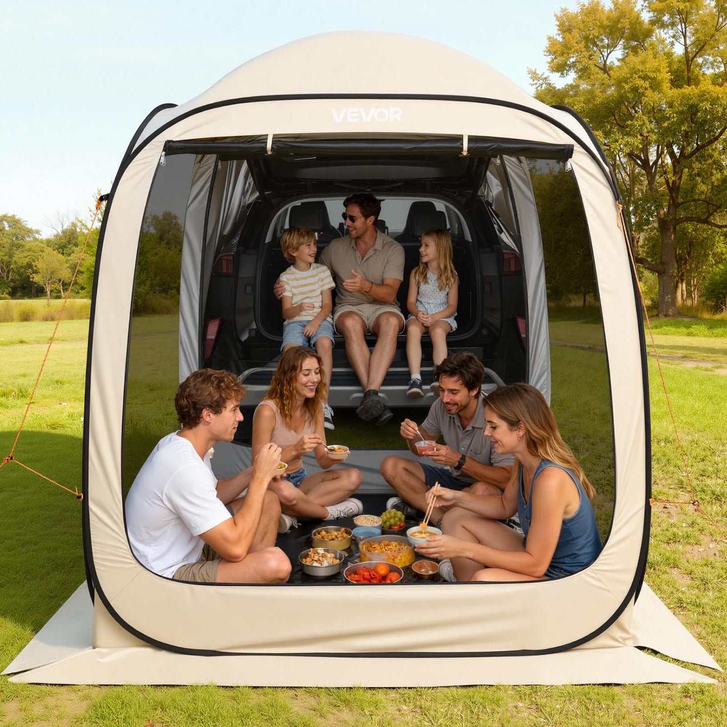 VEVOR SUV Tailgate Tent, 6 x 6 ft Pop-Up Screen House Canopy for 4–6 Person, Portable Screened Shelter with Carry Bag, for Car Camping, Backyard, Patio, Outdoor Activities