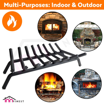 InnFinest 33 inch 8 Bar Fire Grates, Heavy Duty Solid Steel Indoor Chimney Hearth Outdoor Fire Place Kindling Tool Pit Wrought Iron Wood Stove Firewood Burning Rack